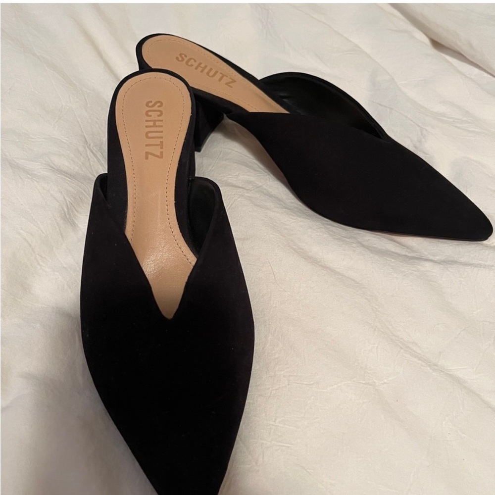 Schutz Pointed toe block heel mules worn once